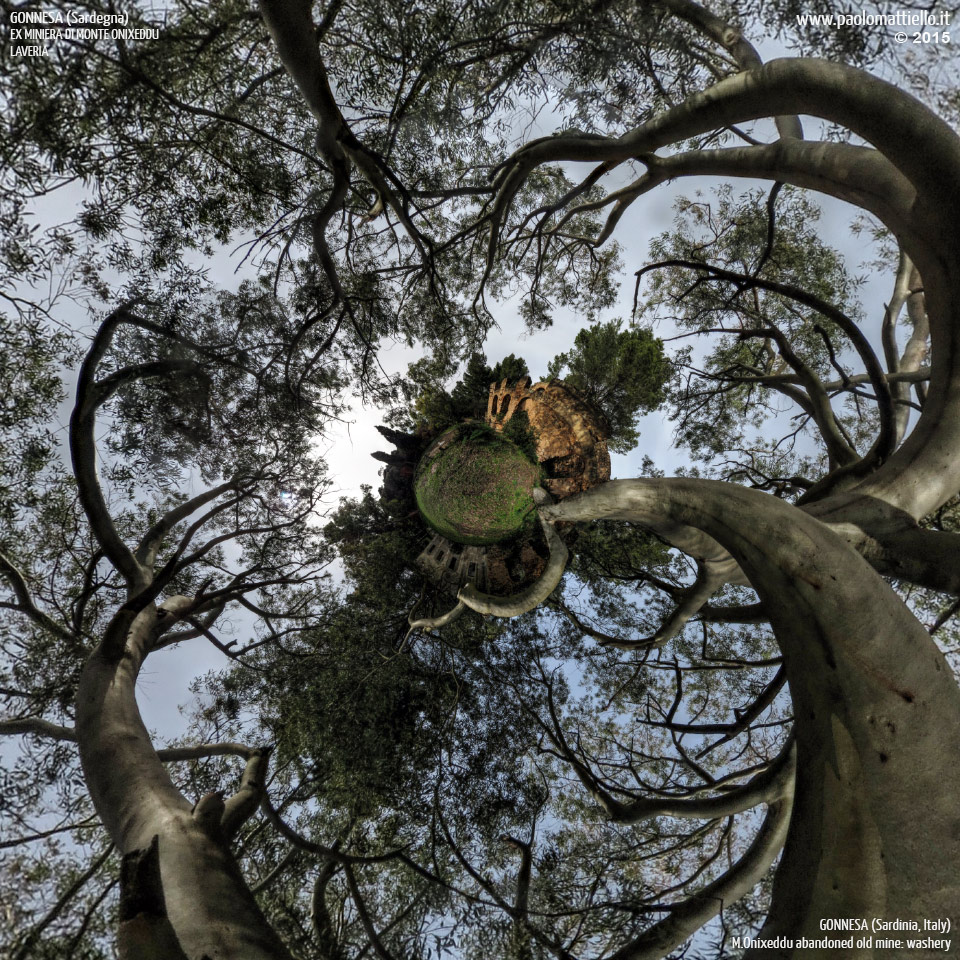 panorama stereografico stereographic - stereographic panorama - Sardegna→Gonnesa | Ex miniera di Monte Onixeddu, laveria Von Willer e eucalyptus, 19.03.2015