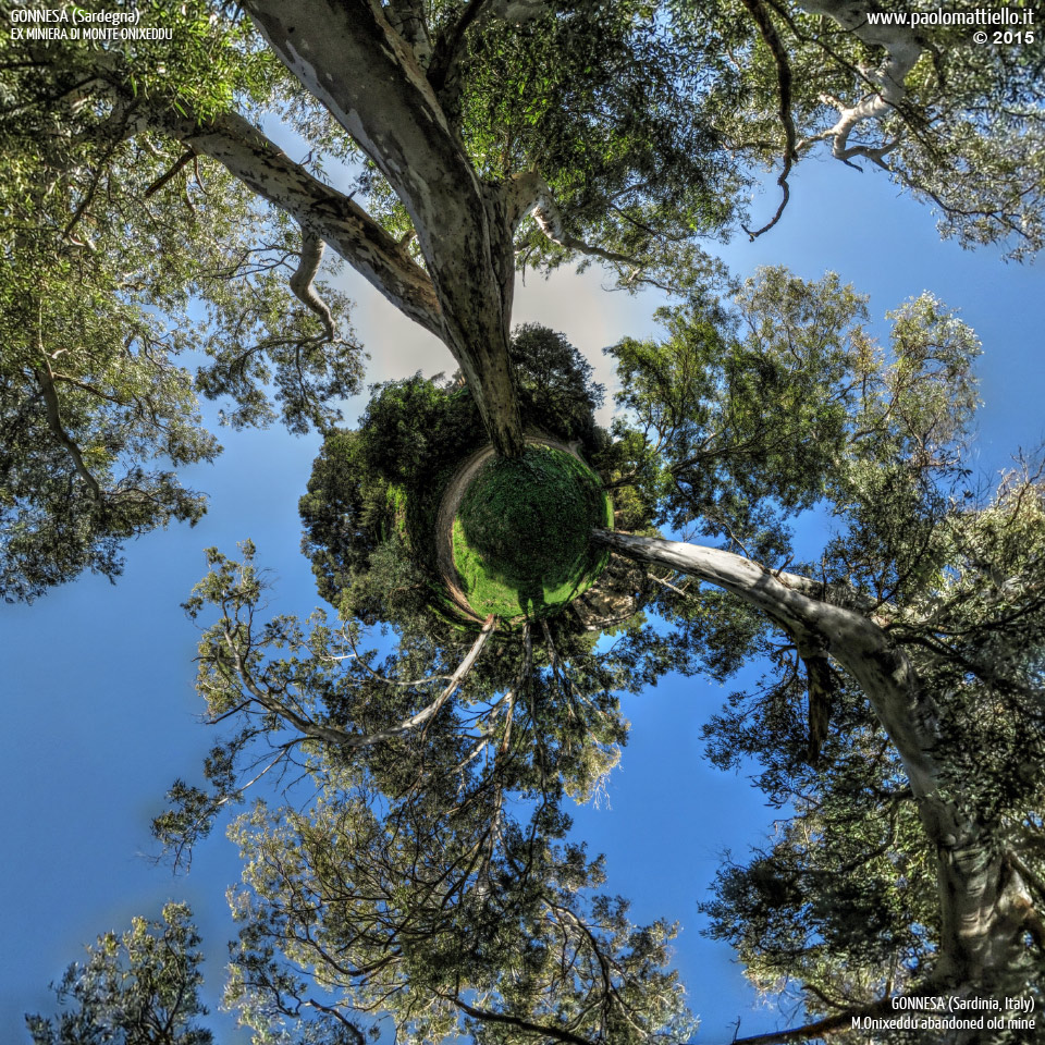 panorama stereografico stereographic - stereographic panorama - Sardegna→Gonnesa | Ex miniera di Monte Onixeddu, laveria Von Willer e eucalipti, 28.03.2015