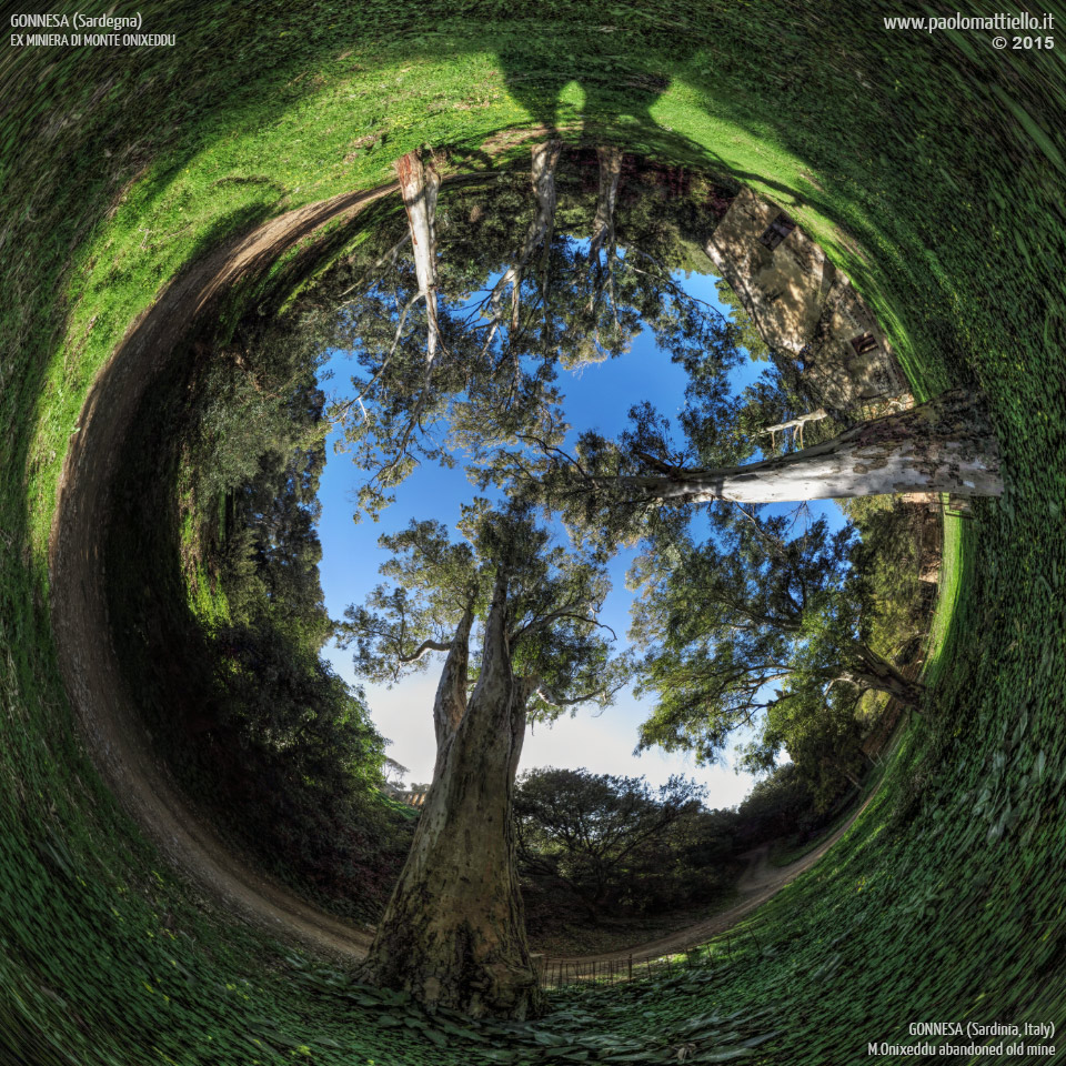 panorama stereografico stereographic - stereographic panorama - Sardegna→Gonnesa | Ex miniera di Monte Onixeddu, laveria Von Willer e eucalipti, 28.03.2015