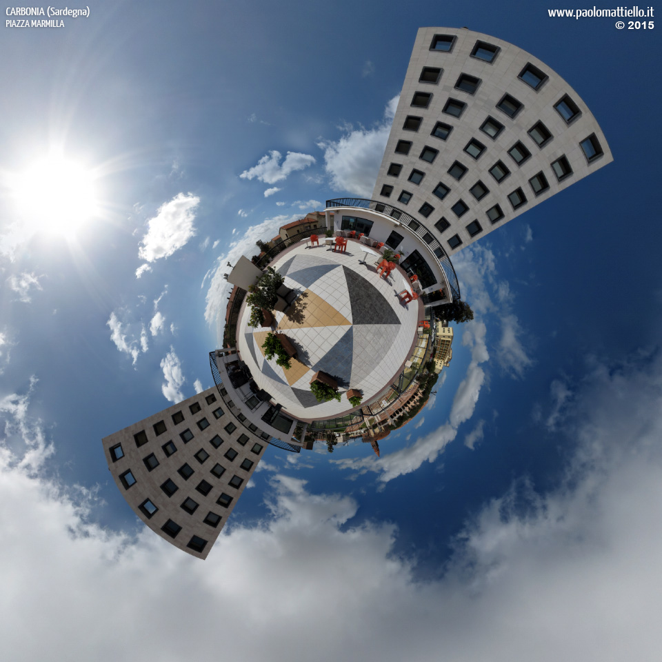panorama stereografico stereographic - stereographic panorama - Sardegna→Carbonia→Piazza Marmilla | Torri, bar e pub, 05.04.2015