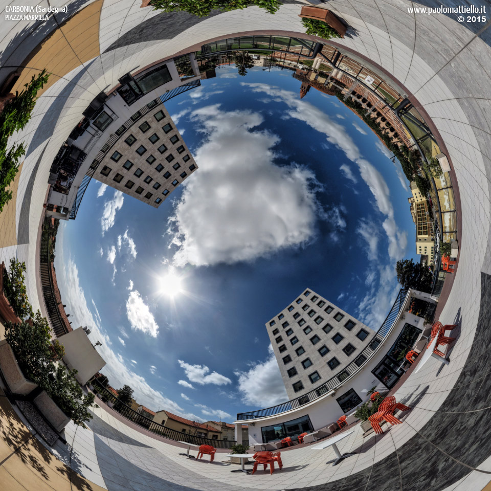 panorama stereografico stereographic - stereographic panorama - Sardegna→Carbonia→Piazza Marmilla | Torri, bar e pub, 05.04.2015