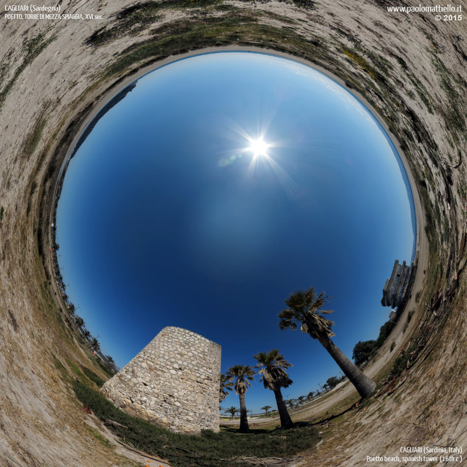 panorama stereografico stereographic - stereographic panorama - Sardegna→Cagliari | Poetto, Torre di Mezza Spiaggia, 08.04.2015