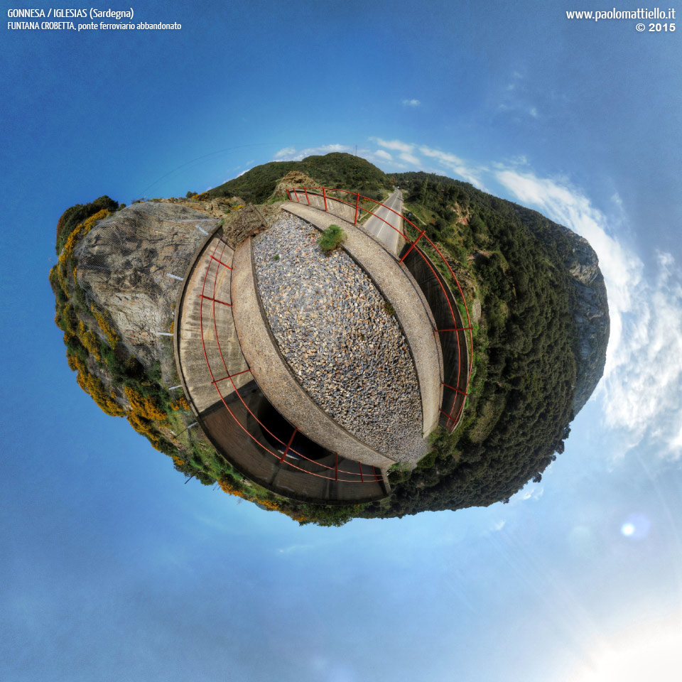 panorama stereografico stereographic - stereographic panorama - Sardegna→Gonnesa→Loc. Funtana Crobetta | Ponte Ferrovie Meridionali Sarde sulla SS 126, 13.04.2015
