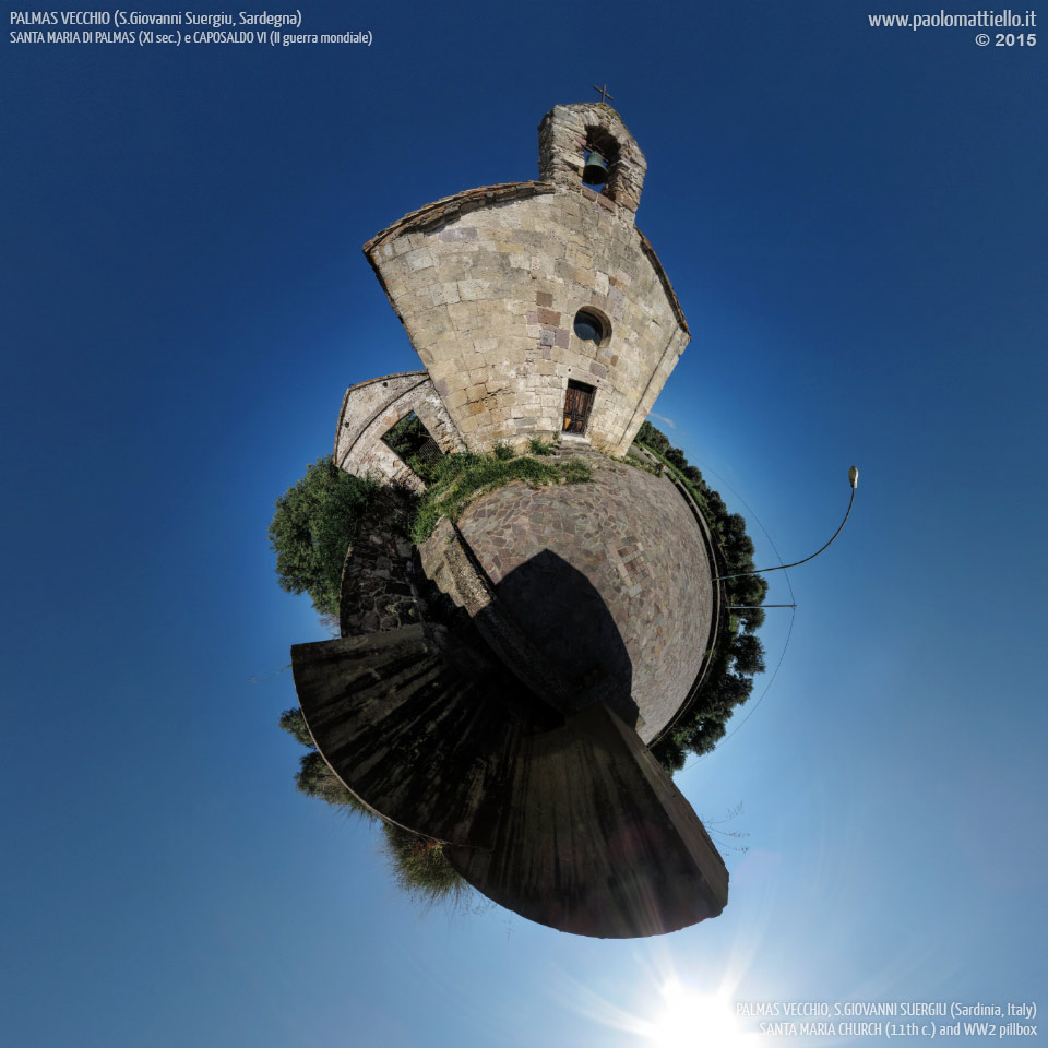 panorama stereografico stereographic - stereographic panorama - Sardegna→San Giovanni Suergiu→Loc. Palmas Vecchio | Caposaldo VI e chiesa di S.Maria, 21.04.2015
