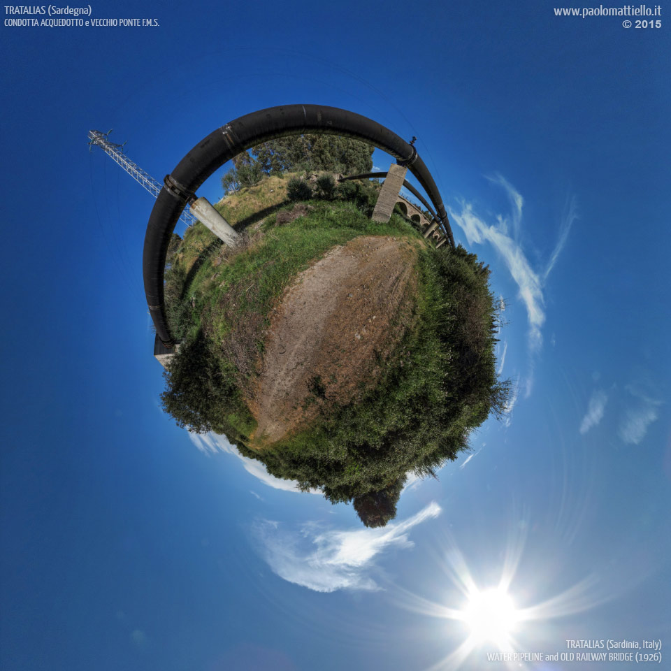 panorama stereografico stereographic - stereographic panorama - Sardegna→Tratalias vecchia | Condotta dell'acquedotto e ex ponte FMS, 29.04.2015