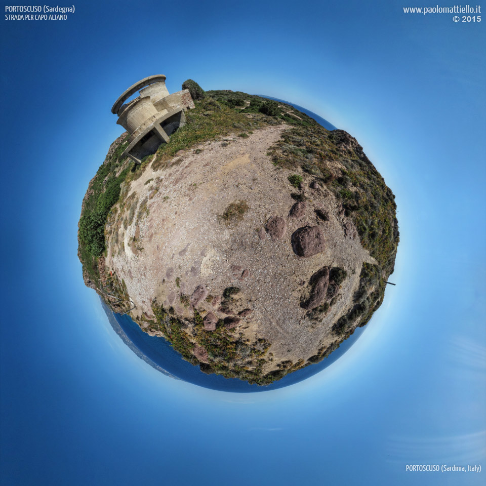 panorama stereografico stereographic - stereographic panorama - Sardegna→Portoscuso→Capo Altano | Batteria SR310, stazione di tiro, 26.06.2015