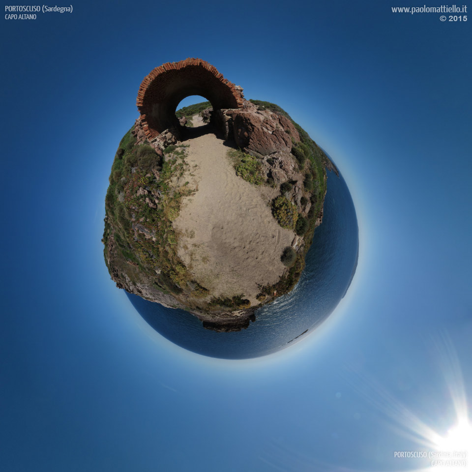 panorama stereografico stereographic - stereographic panorama - Sardegna→Portoscuso→Capo Altano | Batteria SR310, arco, 26.06.2015