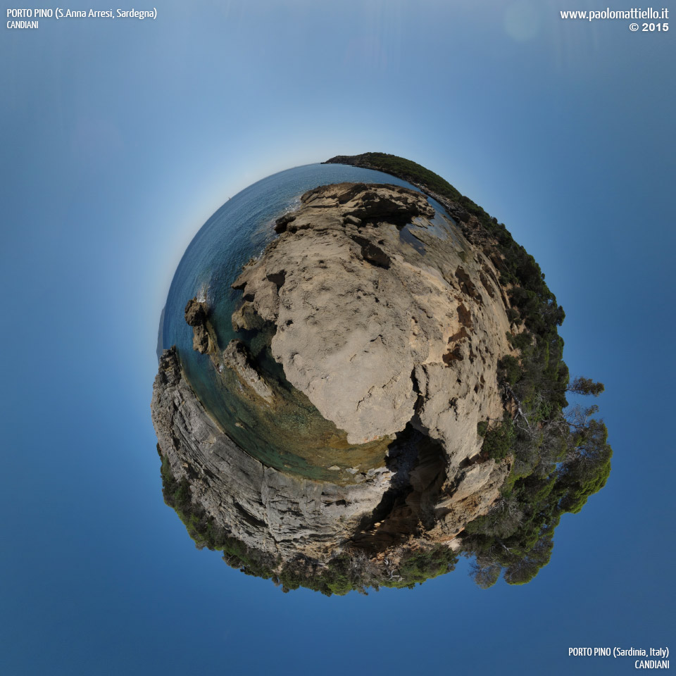 panorama stereografico stereographic - stereographic panorama - Sardegna→Sant'Anna Arresi| Porto Pino, Punta Tonnara e scogliere Candiani, 29.07.2015