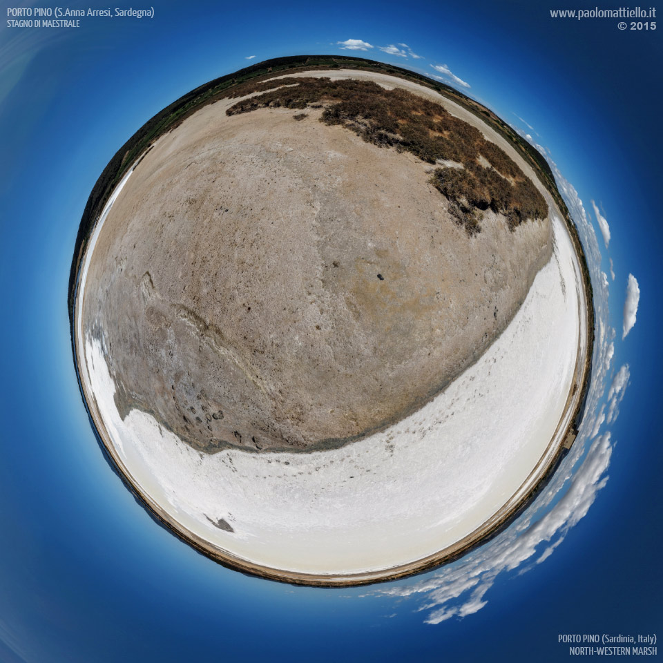 panorama stereografico stereographic - stereographic panorama - Sardegna→Sant'Anna Arresi| Porto Pino, stagno di Maestrale, sale, 17.08.2015
