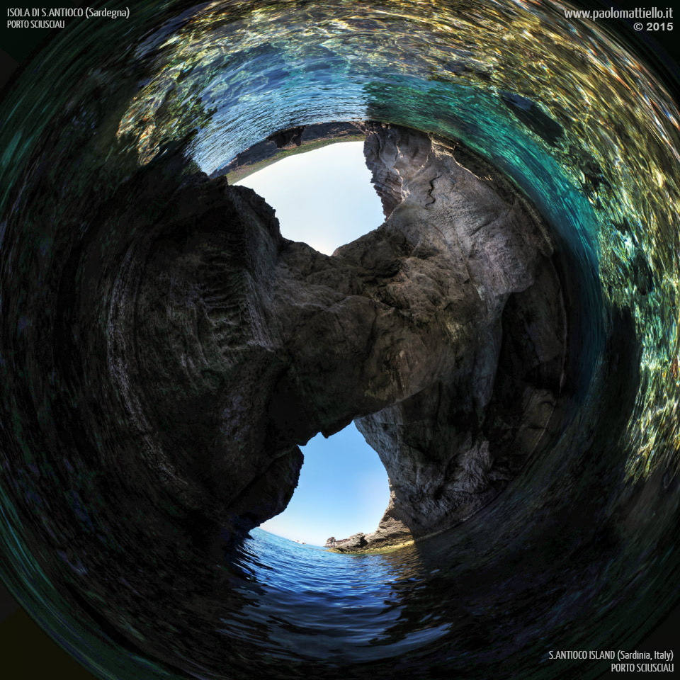 panorama stereografico stereographic - stereographic panorama - Sardegna→Isola di S.Antioco | Porto Sciusciau, Grotta delle Sirene, 22.08.2015