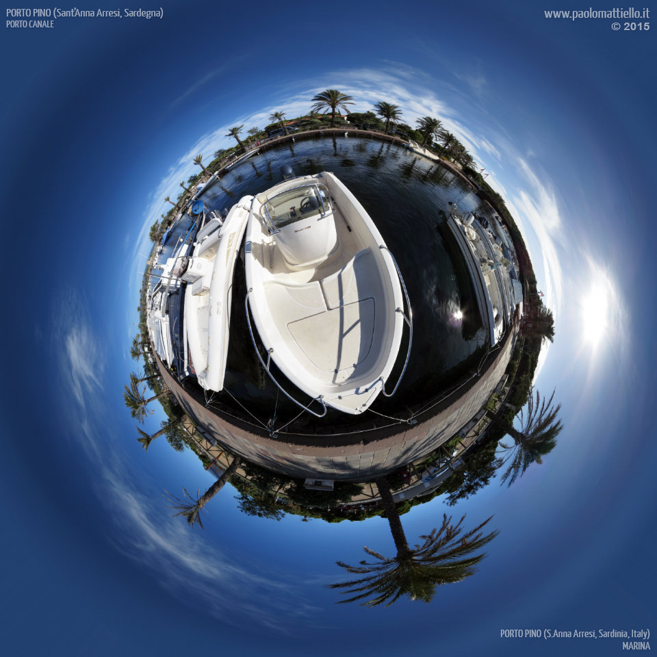 panorama stereografico stereographic - stereographic panorama - Sardegna→S.Anna Arresi→Porto Pino | Canale e barche in ottobre, 08.10.2015