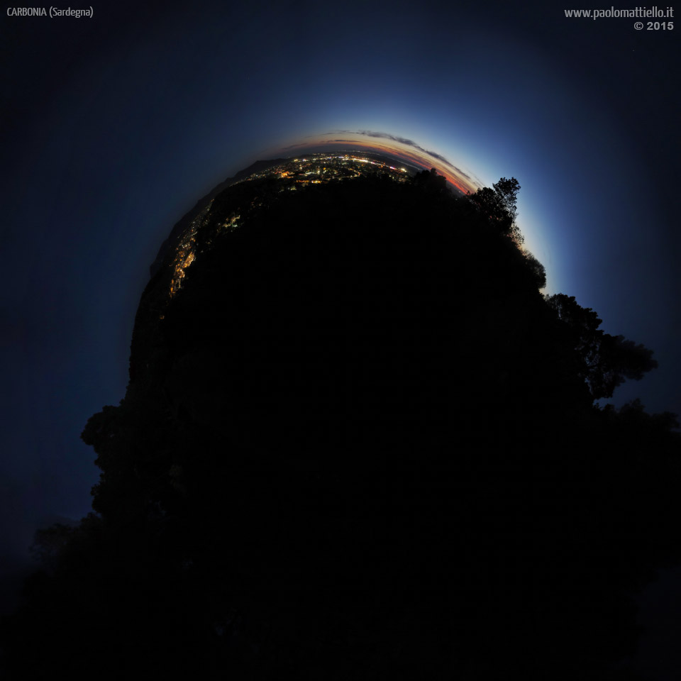 panorama stereografico stereographic - stereographic panorama - Sardegna→Carbonia | Panorama notturno dalla strada di M.Leone, 10.12.2015