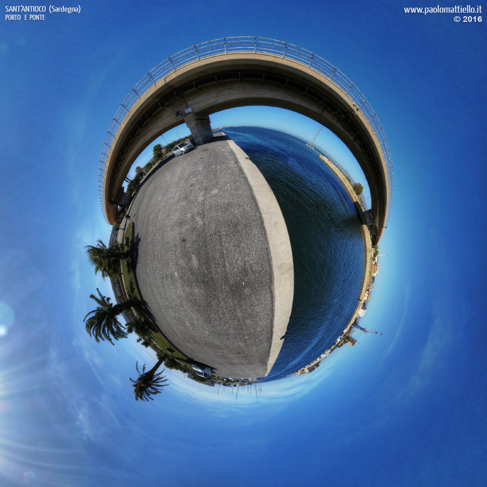 panorama stereografico stereographic - stereographic panorama - Sardegna→Sant'Antioco | ponte e porto, 19.04.2016