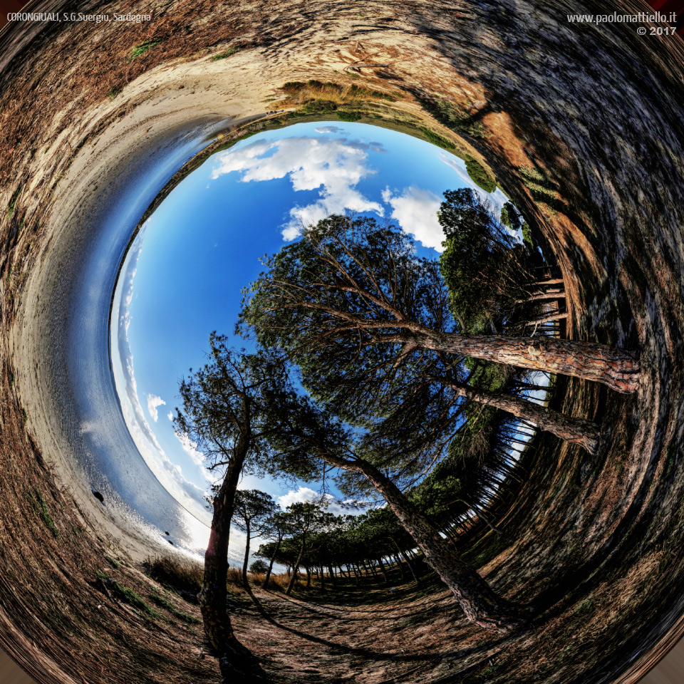 panorama stereografico stereographic - stereographic panorama - Sardegna→S.Giovanni Suergiu→Corongiuali | Spiaggia lagunosa di Corongiuali e pineta, 20.02.2017