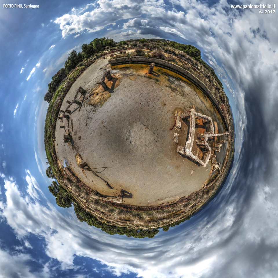 panorama stereografico stereographic - stereographic panorama - Sardegna→Sant'Anna Arresi&arr;Porto Pino | Ruderi di strutture di controllo d'acqua degli stagni, 28.03.2017