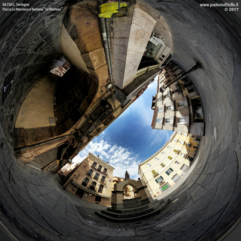 panorama stereografico stereographic - stereographic panorama - Sardegna→Iglesias | Piazza La Marmora e fontana del Maimone, 09.04.2017