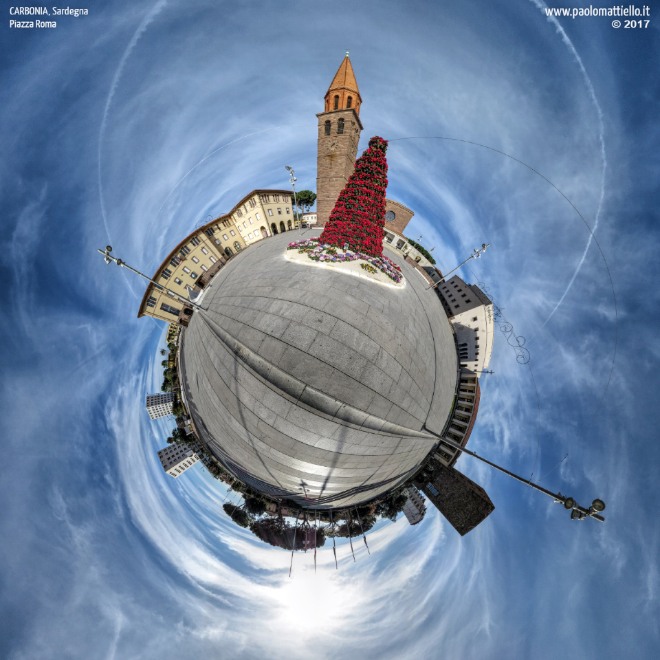 panorama stereografico stereographic - stereographic panorama - Sardegna→Carbonia | Piazza Roma e albero di Natale, 25.12.2017