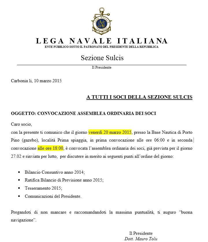 assemblea soci LNI Sulcis a Porto Pino 20 marzo 2015