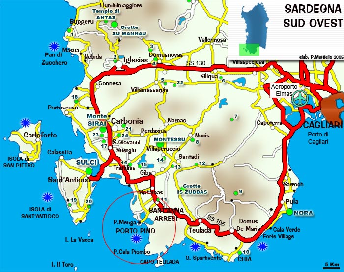 Cartina della Sardegna Sud-Occidentale